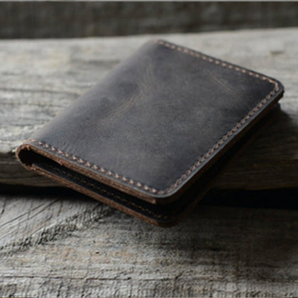 JJNUSA  Minimalist Bifold Wallet Men's Card Holder Distressed Leather Wallet | darkbrown