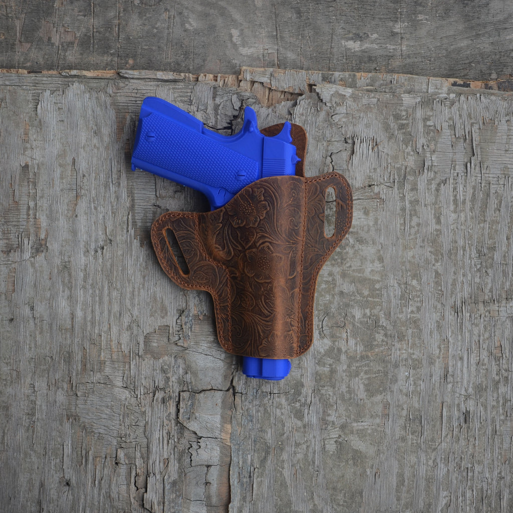 Genuine Leather Gun Holster Leather Hunting Gun Holster OWB Fits Most Colt 1911  Style 9mm .40 .45 With 4  4.25  5  Barrel Length