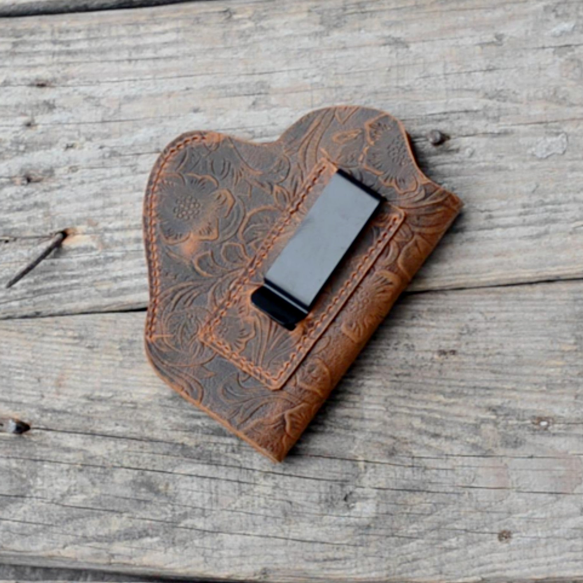 Genuine Leather Gun Holster Handmade Hunting IWB Holster Bag , FN 509  9mm  Pocket Holster  flower brown