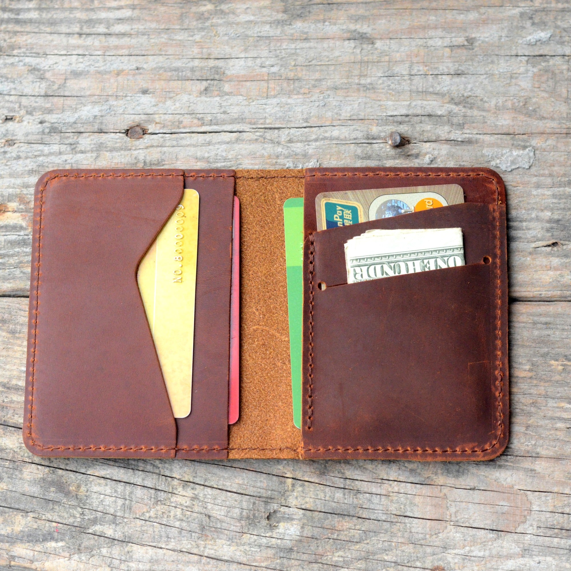 personalized Minimalist Bifold Wallet, Men's Minimalist Card Holder Distressed Leather Wallet  |  Bifold Leather Wallet