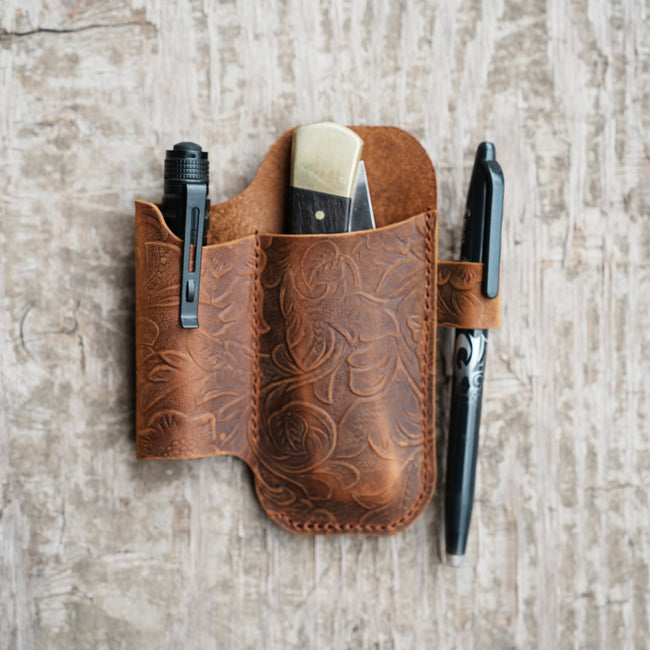 Genuine Leather Sheath Organizer, EDC Belt Holder Flashlight Holder, Pen Holder ,folding Knives 4  5  buck 110 112 knife Sheath Holster Main Image