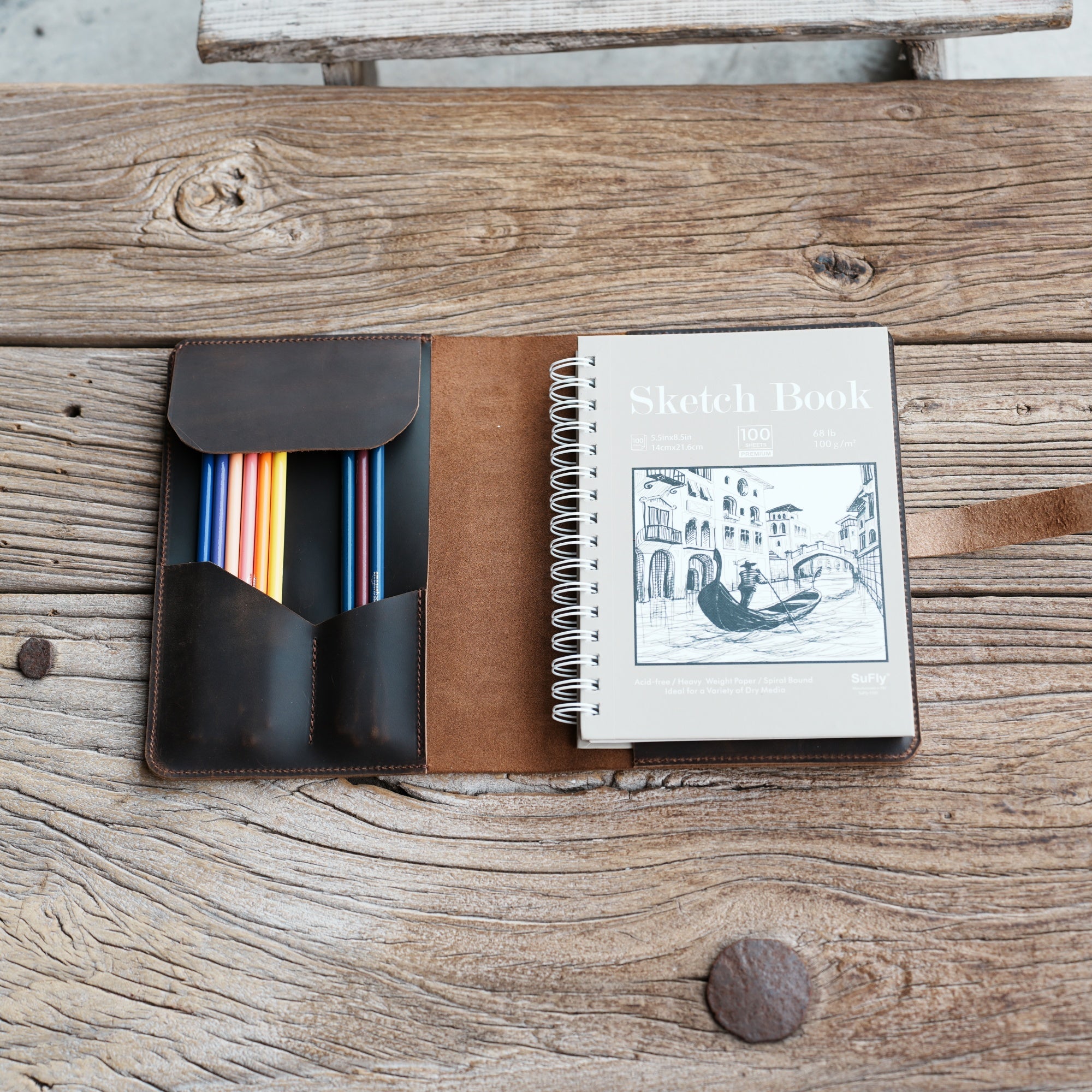 Leather Sketchbook Cover, Leather Artist Sketch Pad Cover for 5.5 x8.5 ,  Refillable leather sketchbook  Holder , Gift for Painter