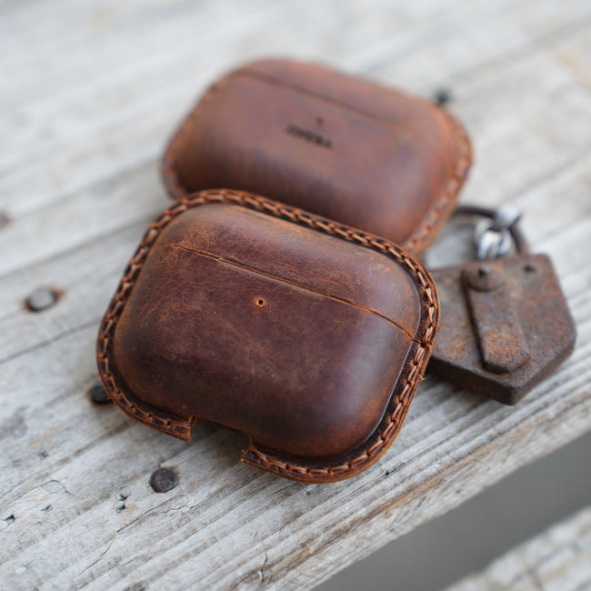 Genuine Leather Distressed Leather for AirPods Pro 3  2 1 Full Leather Case  Bluetooth wireless headphone case  MagSafe Compatible Hover Image