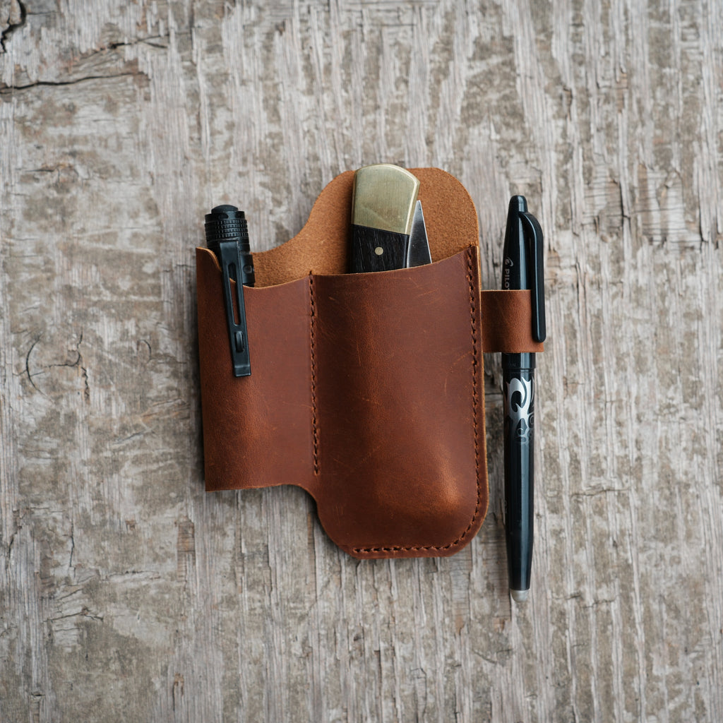 Genuine Leather Sheath Organizer, EDC Belt Holder Flashlight Holder, Pen Holder ,folding Knives 4  5  buck 110 112 knife Sheath Holster