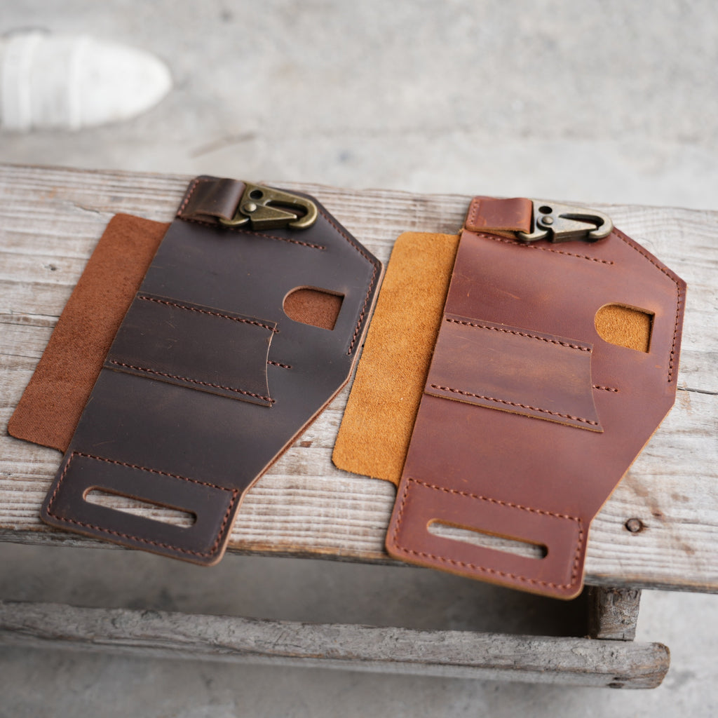 Genuine Leather Multitool Belt Sheath Organizer, Leather sheath , Olight S2R Baton, Olight i5T, Fenix PD25 , Knives Sheath Holster