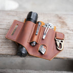 Genuine Leather Multitool Belt Sheath Organizer, EDC Belt Holder   Flashlight Holder, Pen Holder and Key chain Clip, Knives Sheath Holster