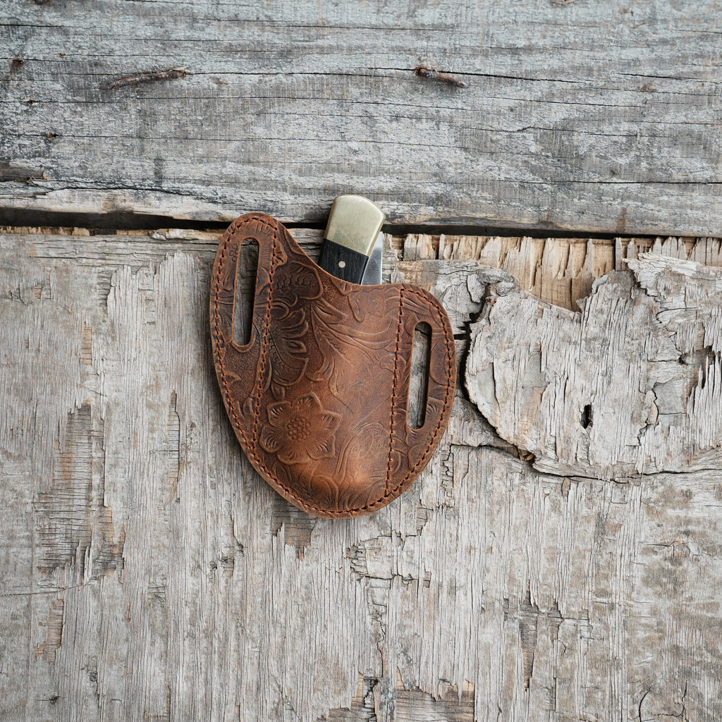 Leather Folding Knife Sheath for 4 - 5  inch Pocket , Leather Knives , Leather Holster Holder for buck 110 112 Pouch spyderco military 2