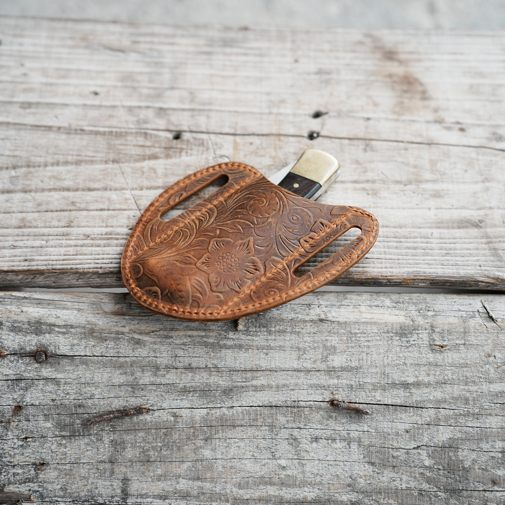 Leather Folding Knife Sheath for 4 - 5  inch Pocket , Leather Knives , Leather Holster Holder for buck 110 112 Pouch spyderco military 2