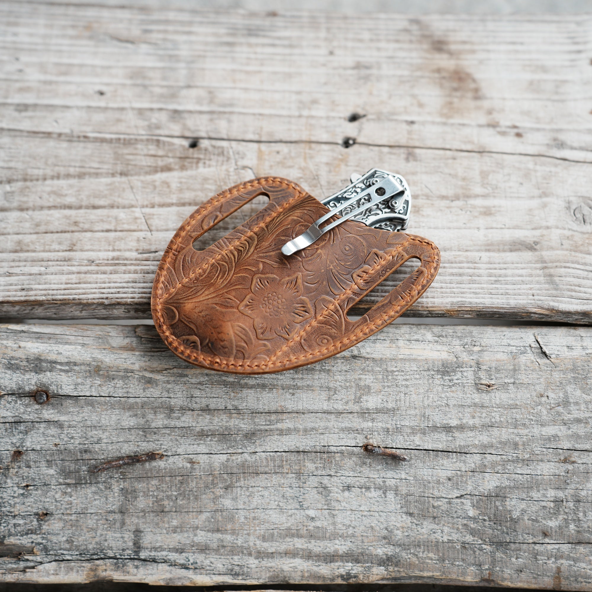 Leather Folding Knife Sheath for 4 - 5  inch Pocket , Leather Knives , Leather Holster Holder for buck 110 112 Pouch spyderco military 2