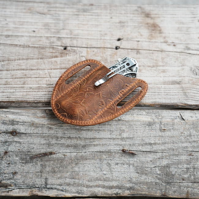 Leather Folding Knife Sheath for 4 - 5  inch Pocket , Leather Knives , Leather Holster Holder for buck 110 112 Pouch spyderco military 2 Hover Image