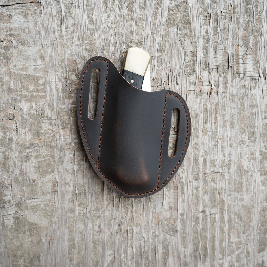 Leather Folding Knife Sheath for 4 - 5  inch Pocket , Leather Knives , Leather Holster Holder for buck 110 112 Pouch spyderco military 2