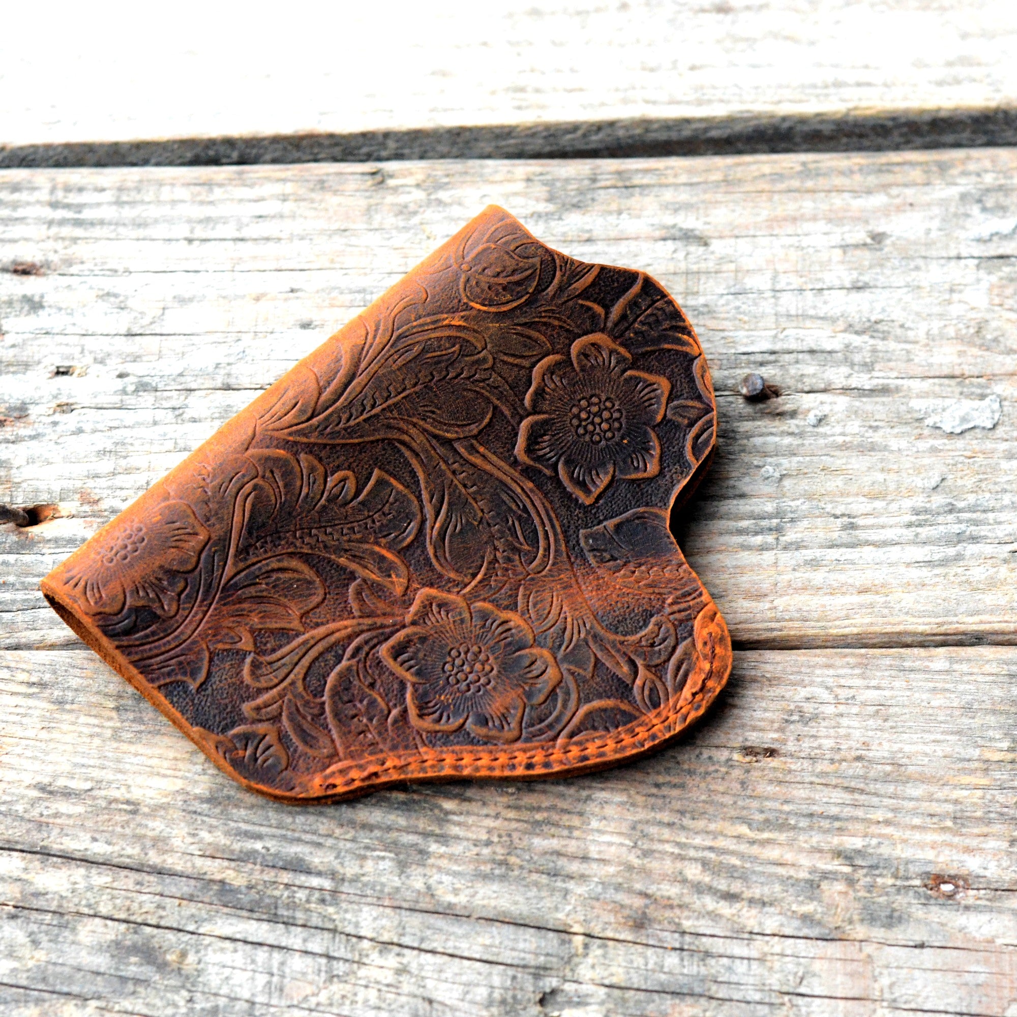 Genuine Leather Gun Holster Handmade Hunting IWB Holster Bag , USP/P8 Pocket Holster Springfield Hellcat and Shield flower brown