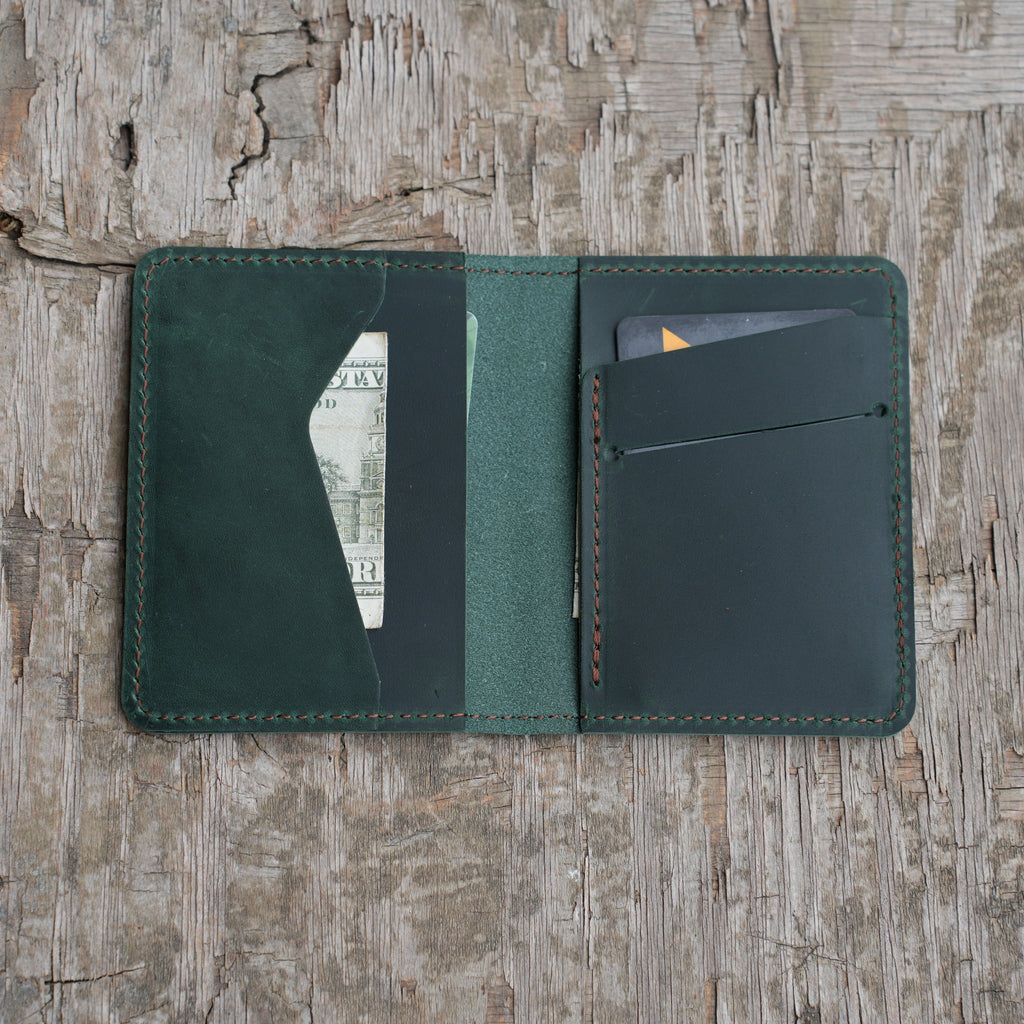 JJNUSA Bifold Wallet, Men's Minimalist Card Holder Distressed Leather Wallet  Green