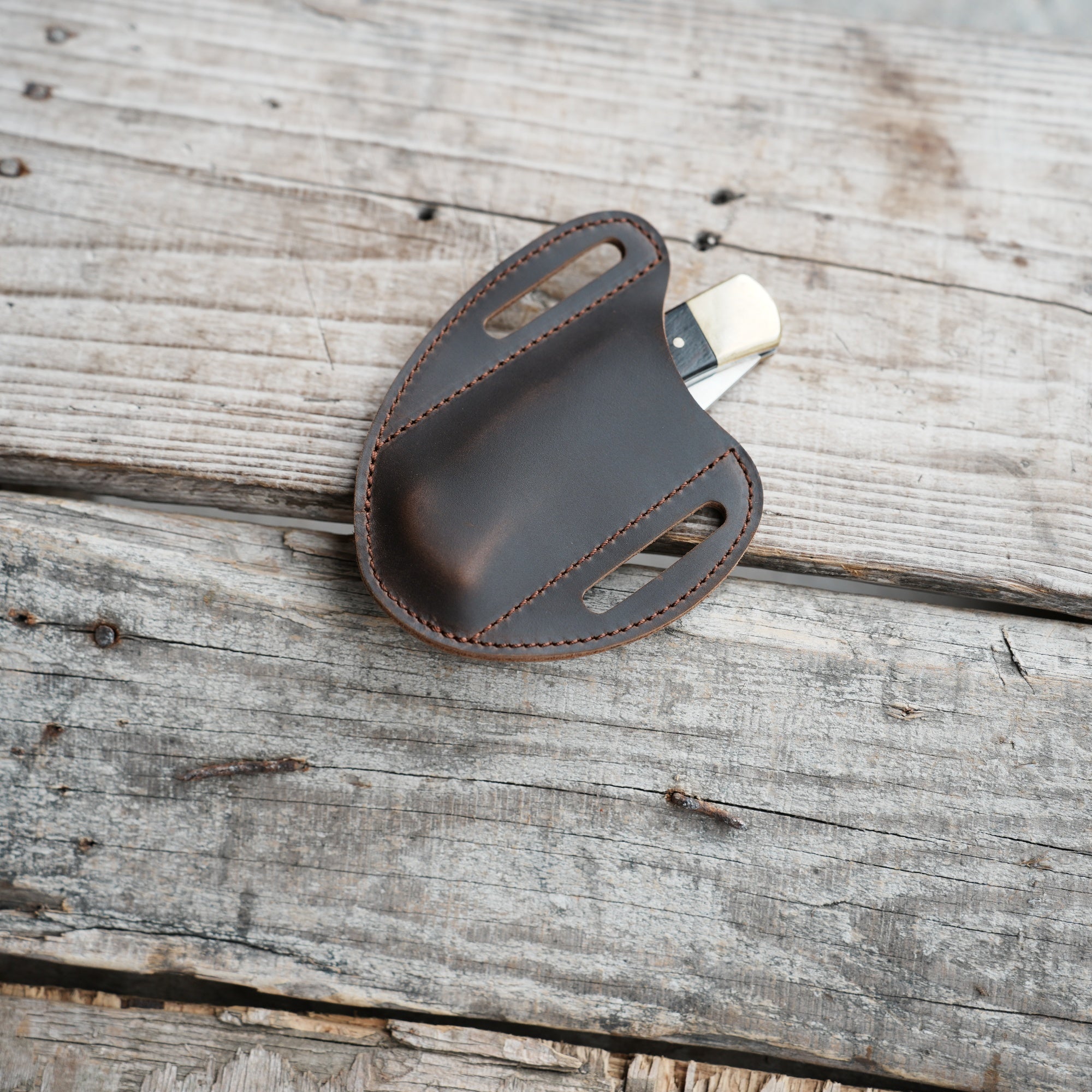 Leather Folding Knife Sheath for 4 - 5  inch Pocket , Leather Knives , Leather Holster Holder for buck 110 112 Pouch spyderco military 2