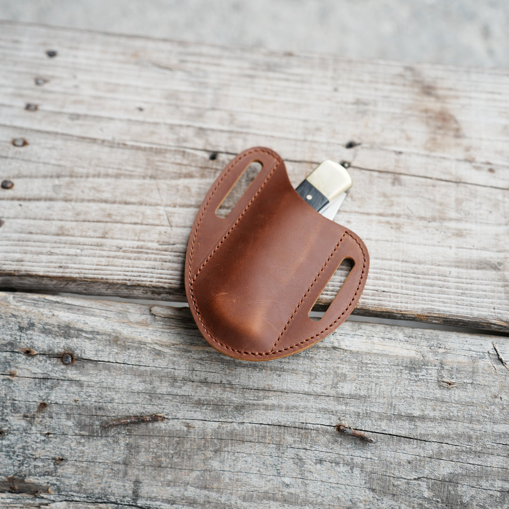 Leather Folding Knife Sheath for 4 - 5  inch Pocket , Leather Knives , Leather Holster Holder for buck 110 112 Pouch spyderco military 2