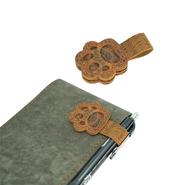 Genuine Leather Dog Claw Powerful Magnetic Bookmarks with Pen case Hold Clip Notebook Pen Loop Stylish notebook pen holder clip  Organizer Hover Image