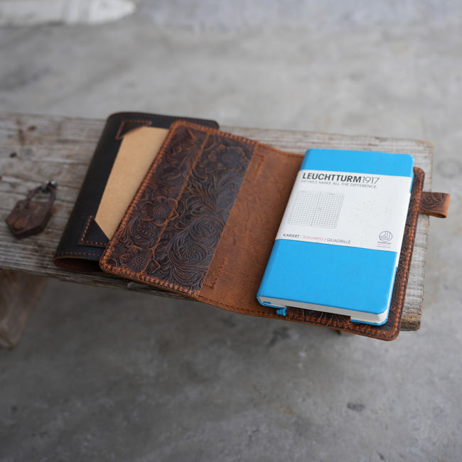 Genuine leather travel index cards cover for  moleskine Leuchterm 1917 A6  hobonichi midori a6 148 x 105mm / 5.8" x 4.1" notebook cover refillable notepad with 3x5 cards Hover Image