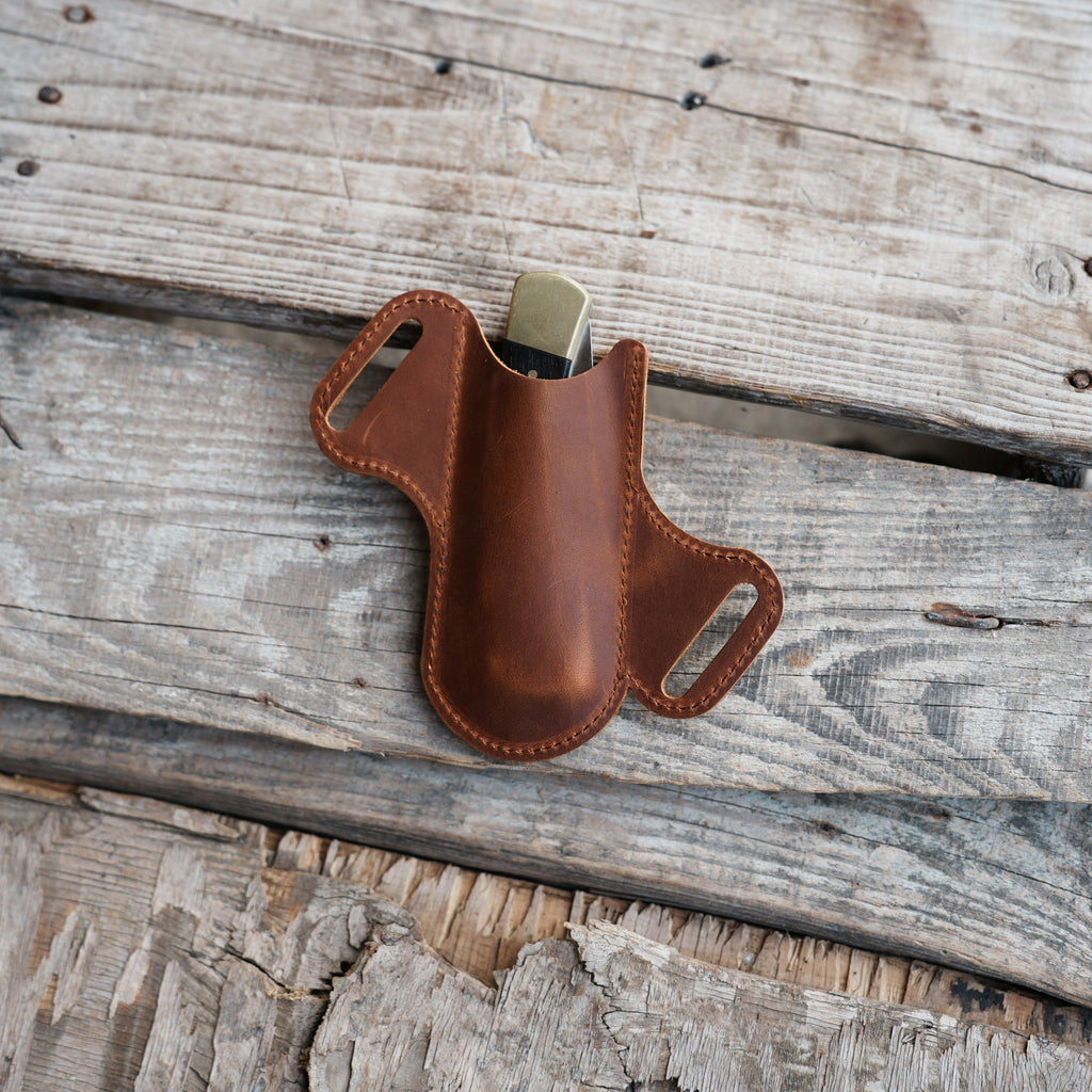 Leather Folding Knife Sheath for 4 - 5  inch Knives Pocket , Leather Knives Holder  Holster , EDC Leather for spyderco military 2 Pouch