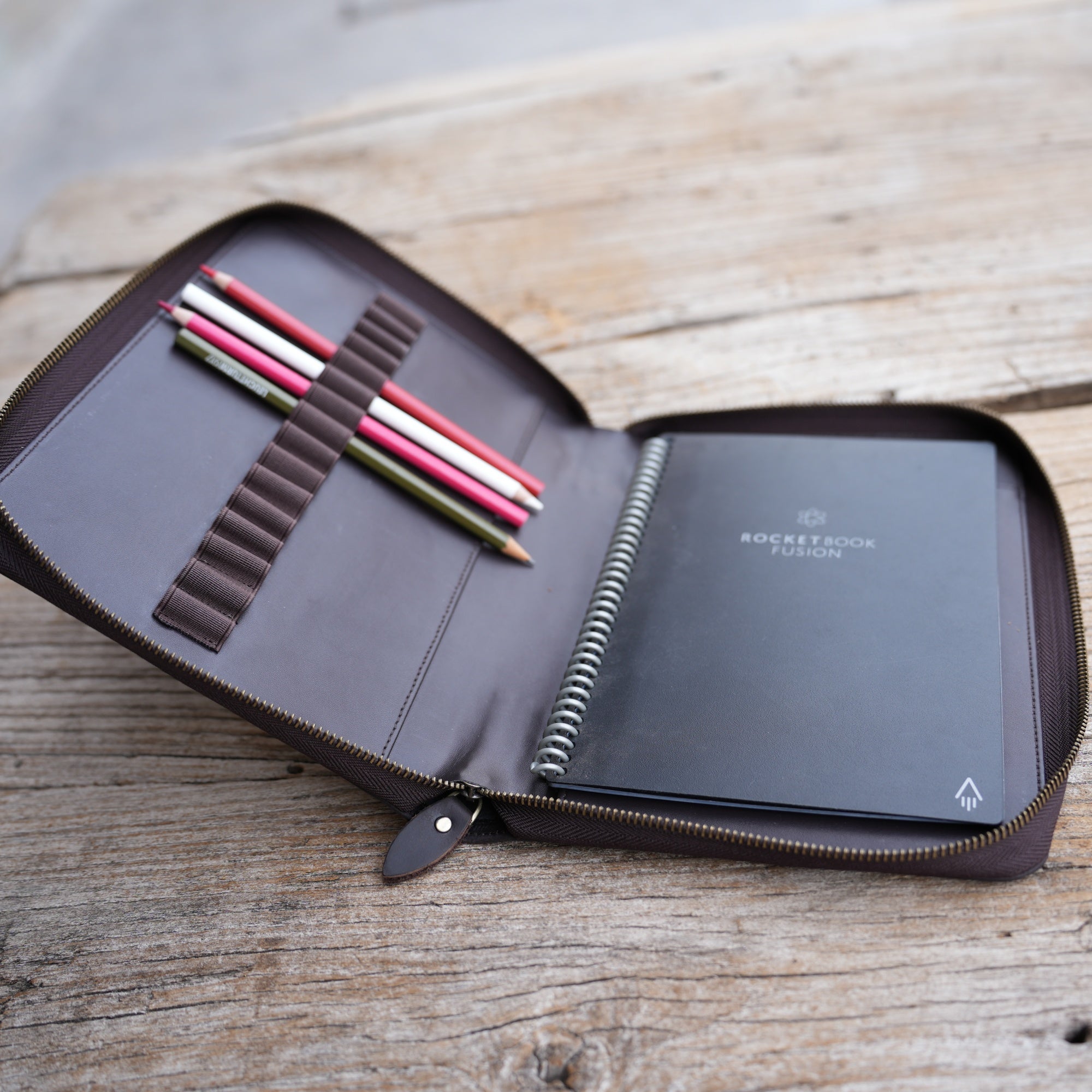 JJNUSA Leather Sketchbook Zipper Cover Artist Sketch Pad Cover for 5.5" x 8.5" / Top Spiral Mini Sketchbook, Drawing Book and Pencil Holder Case, Travel Journal Notebook Portfolio A5