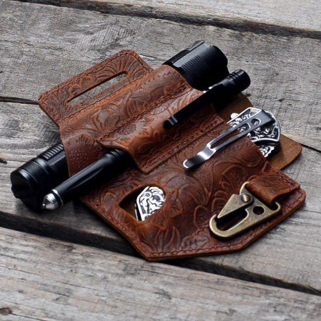 Genuine Leather Multitool Belt Knives Sheath , Leather Leatherman Wave plus Surge EDC Flashlight Holder, Skeletool Free p4 P2 Holster Rebar Main Image