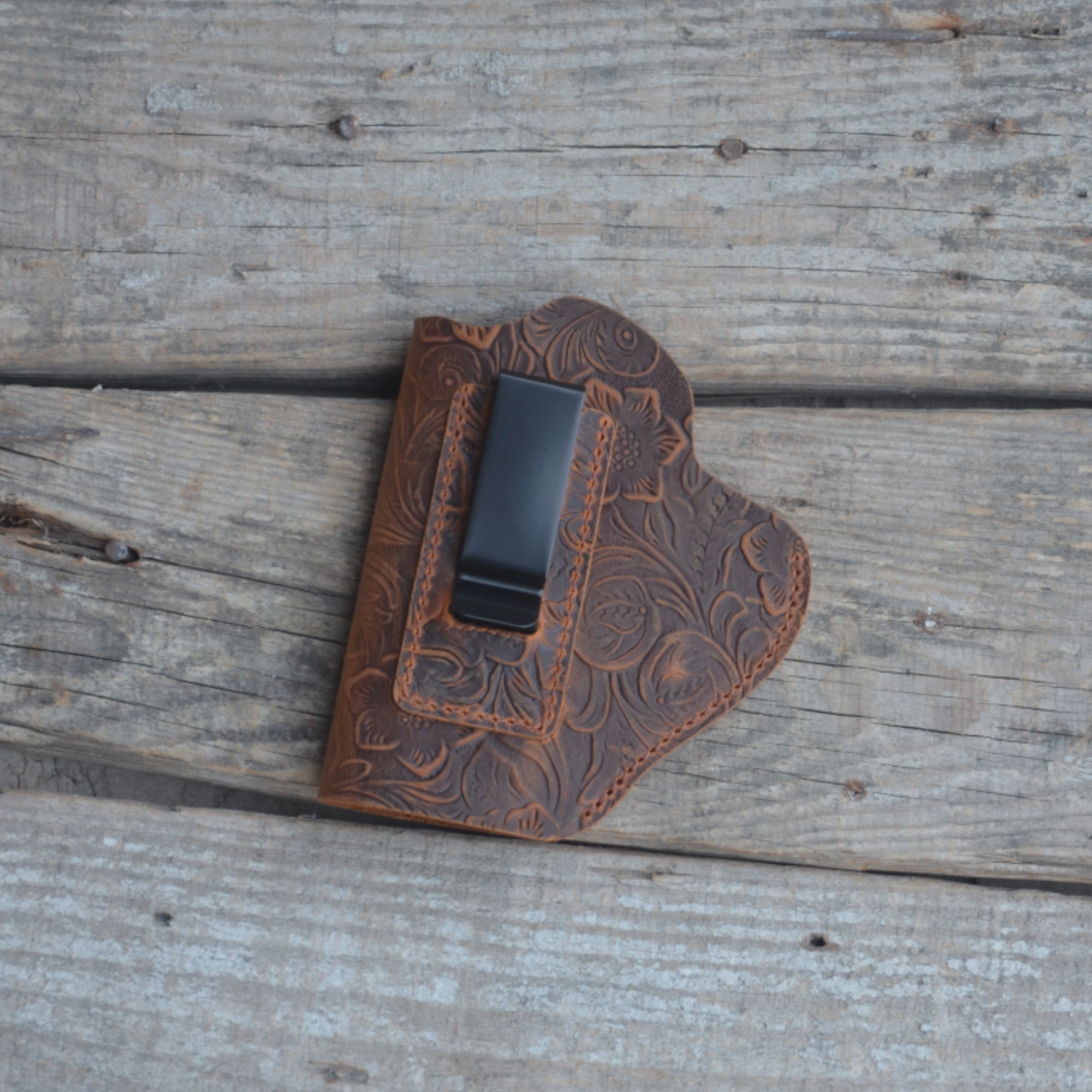 Genuine Leather Gun Holster Handmade Hunting IWB Holster Bag , USP/P8 Pocket Holster Springfield Hellcat and Shield flower brown