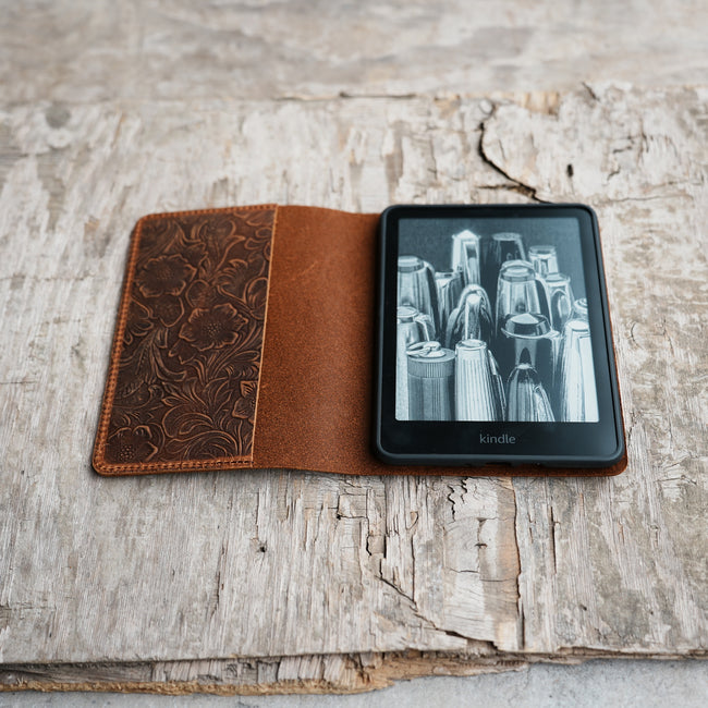 Leather Kindle Paperwhite 6 5 4  case 12th gen, 11th gen, All new Kindle  cover, Kindle Oasis case, Tooled Leather , Ebook HD8 cover Hover Image