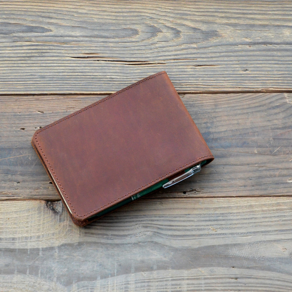 Personalized Genuine Leather Notebook Cover for Rite in the Rain ,Steno Notes, Top Spiral Notebook 3  x 5  / 4  x 6  Rocketbook Mini Green 2