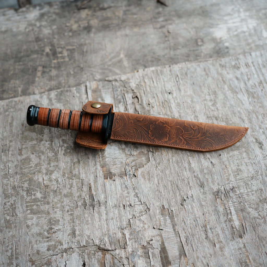 Leather Knife Sheath for Ka-Bar USMC  Hunting Knife  , Straight Holster Knife  Blade 7  Belt Sheath for KA-BAR 1217 Fixed Blade Knife