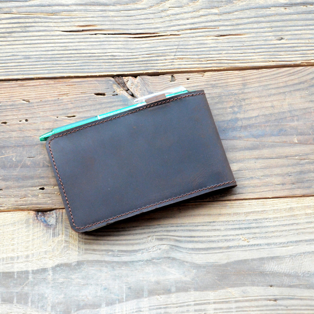 Personalized Genuine Leather Notebook Cover for Rite in the Rain ,Steno Notes, Top Spiral Notebook 3  x 5  / 4  x 6  Rocketbook Mini Green 2