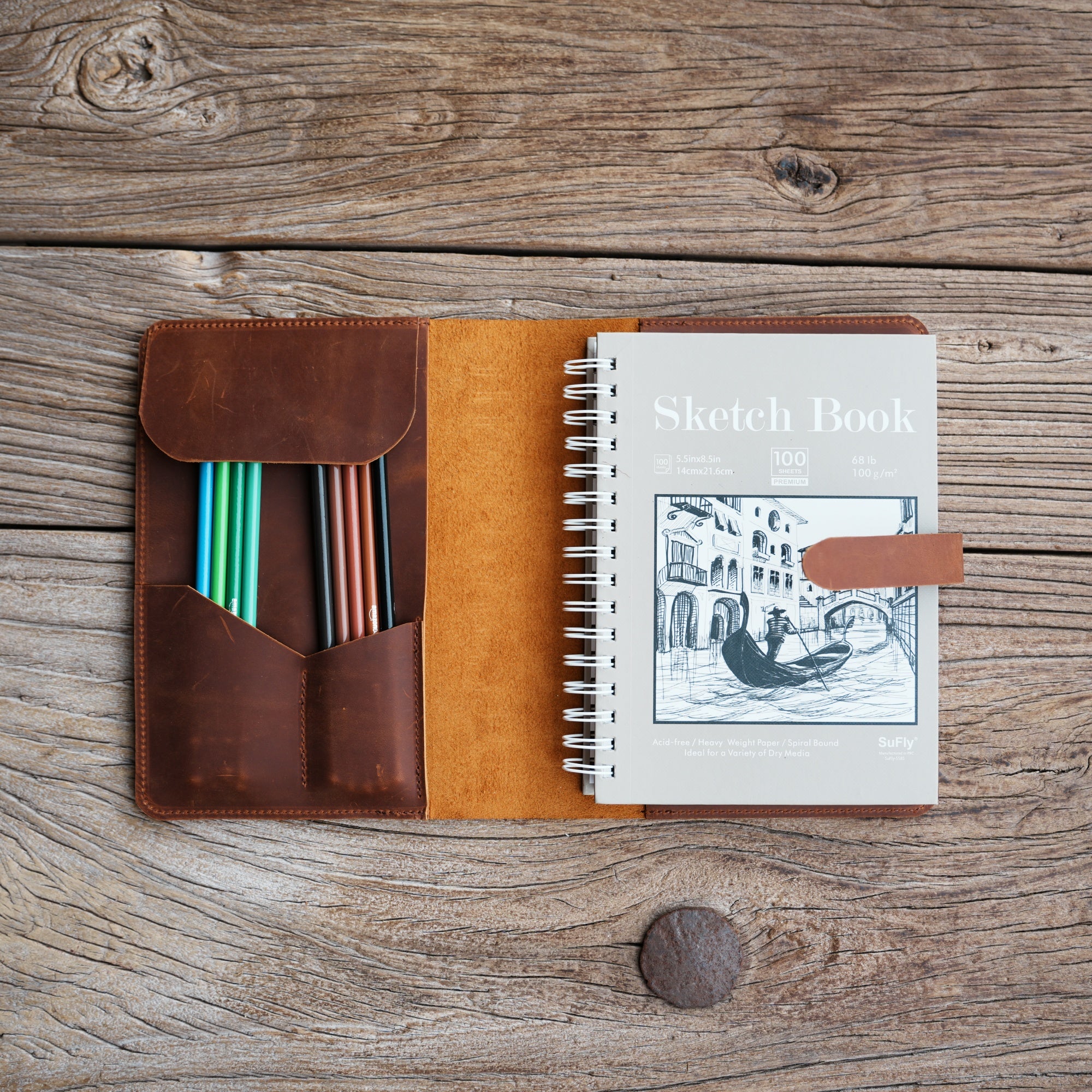 Leather Sketchbook Cover, Leather Artist Sketch Pad Cover for 5.5 x8.5 ,  Refillable leather sketchbook  Holder , Gift for Painter