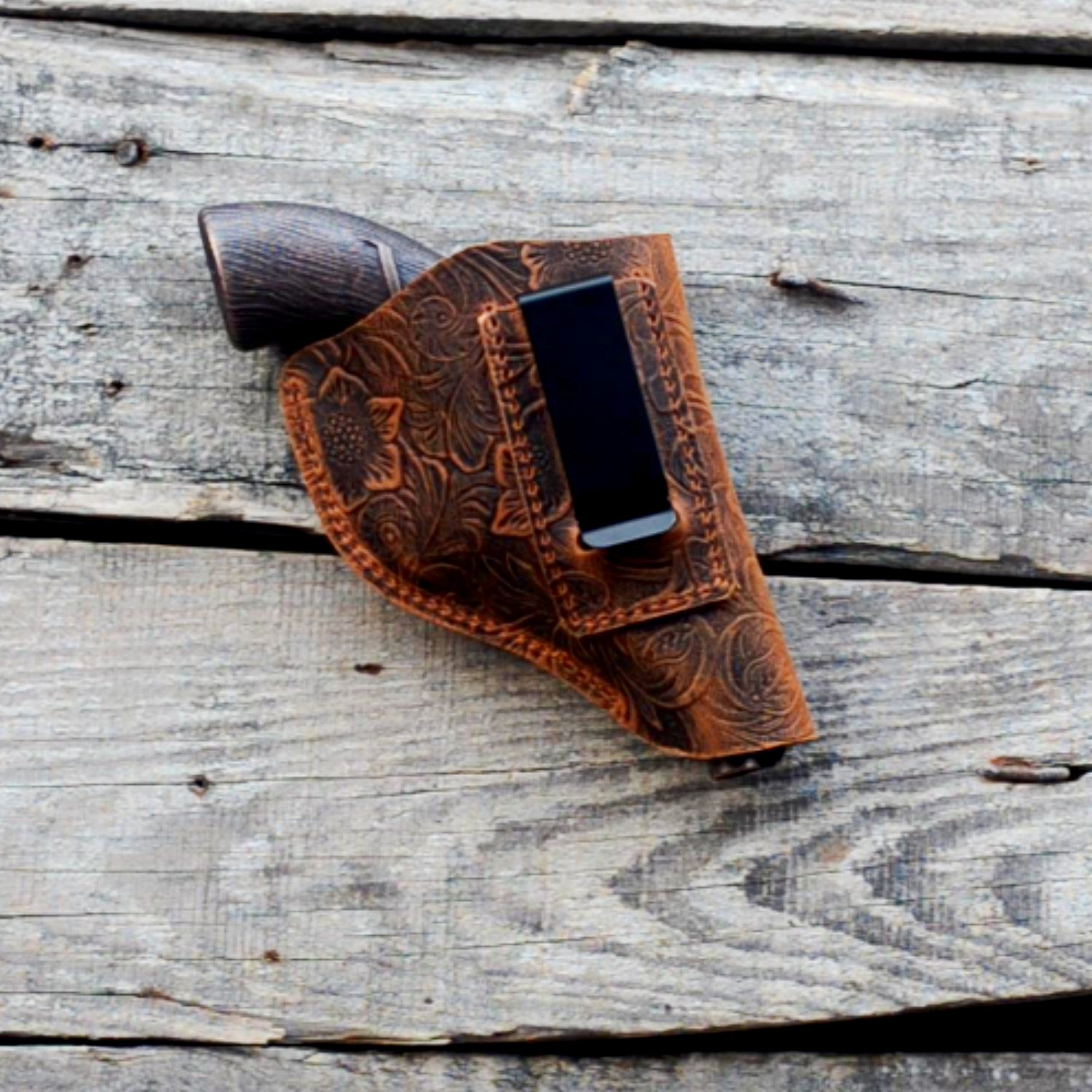 Genuine Leather Gun Holster Handmade Hunting IWB Holster Bag , FN 509  9mm  Pocket Holster  flower brown