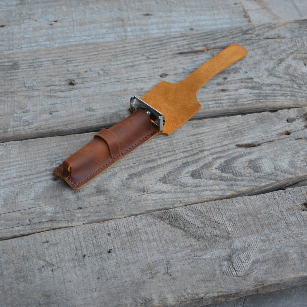 Personalized leather Parker / RazoRock /  MÜHLE razor Pouch Leather Safety Razor Case Merkur / Edwin Jagger /MUHLE Double Edge Razor