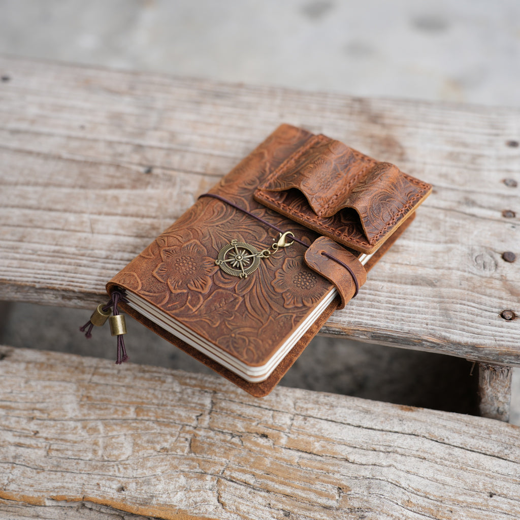 Personalized Handmade Travel Leather Bound Refillable Journal | A5 Leather Journal | Travel Gifts for Him Her Field Notes A6 Leather Journal