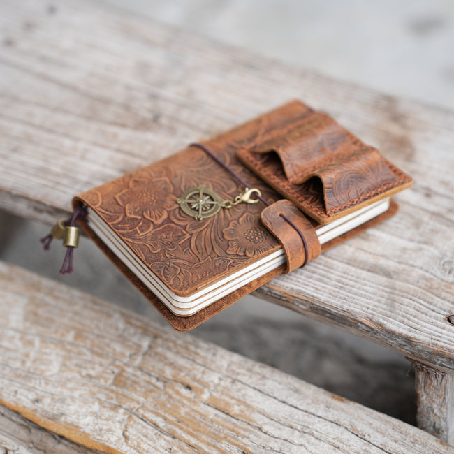 Personalized Handmade Travel Leather Bound Refillable Journal | A5 Leather Journal | Travel Gifts for Him Her Field Notes A6 Leather Journal Main Image