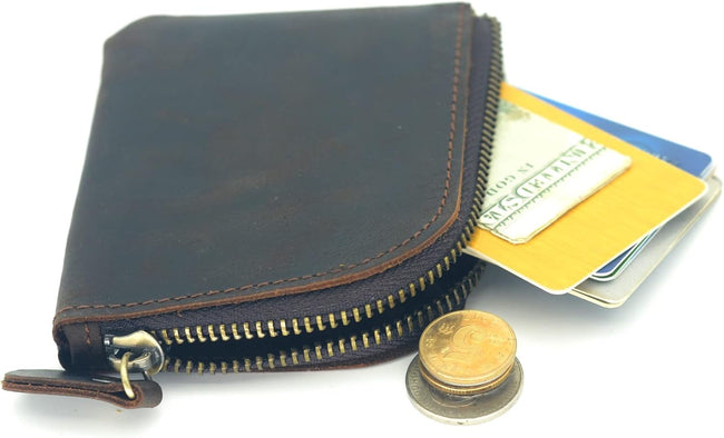 Genuine Leather Zipper Coin Purse Wallet With Key Car Smart Holder, Change Purse, Coin Pouch Holder For Men Main Image