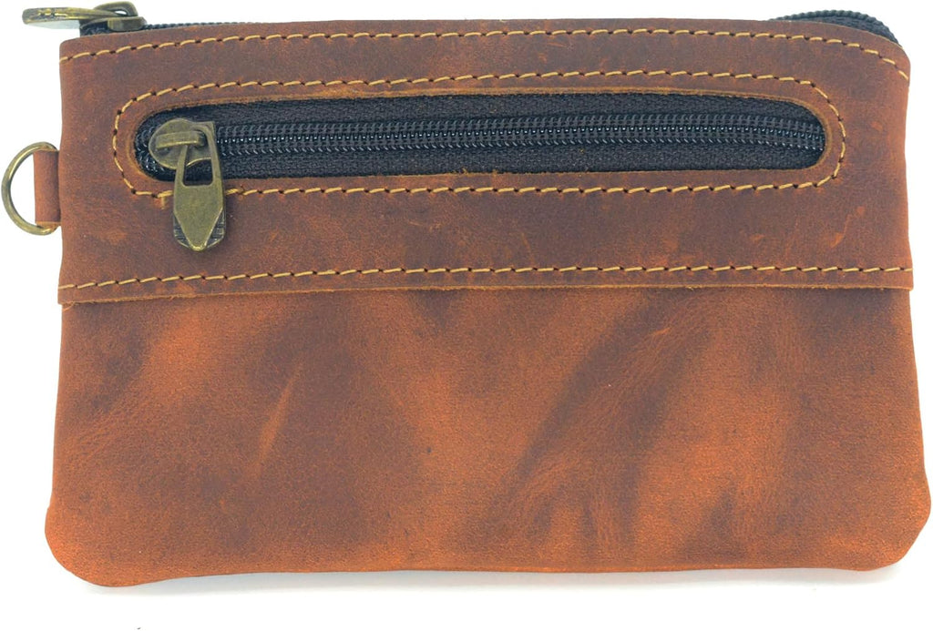 Genuine Leather Zipper Coin Purse for Men, Credit Card Case Holder, Mens Tray Purses Coin Purse Cash Change Wallet Car Smart Holder Money Pouch