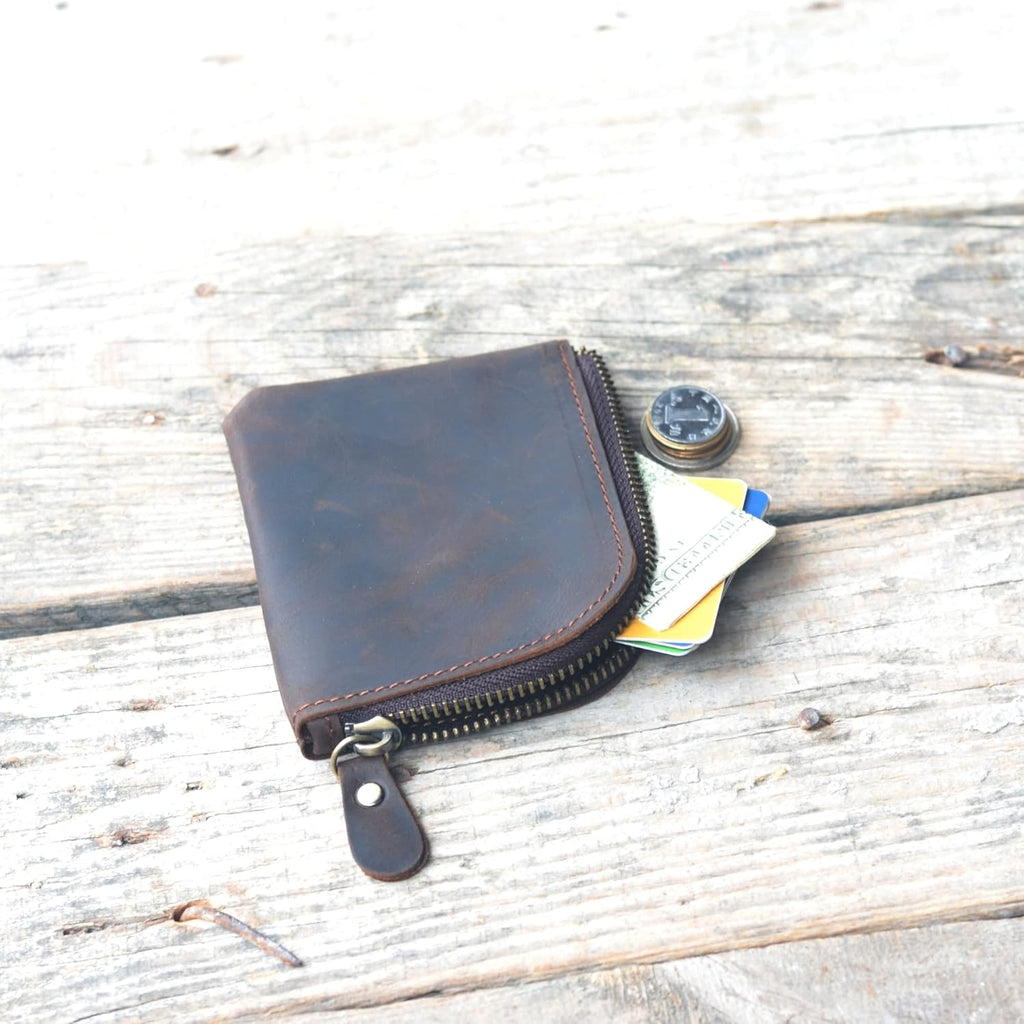 Genuine Leather Zipper Coin Purse Wallet With Key Car Smart Holder, Change Purse, Coin Pouch Holder For Men