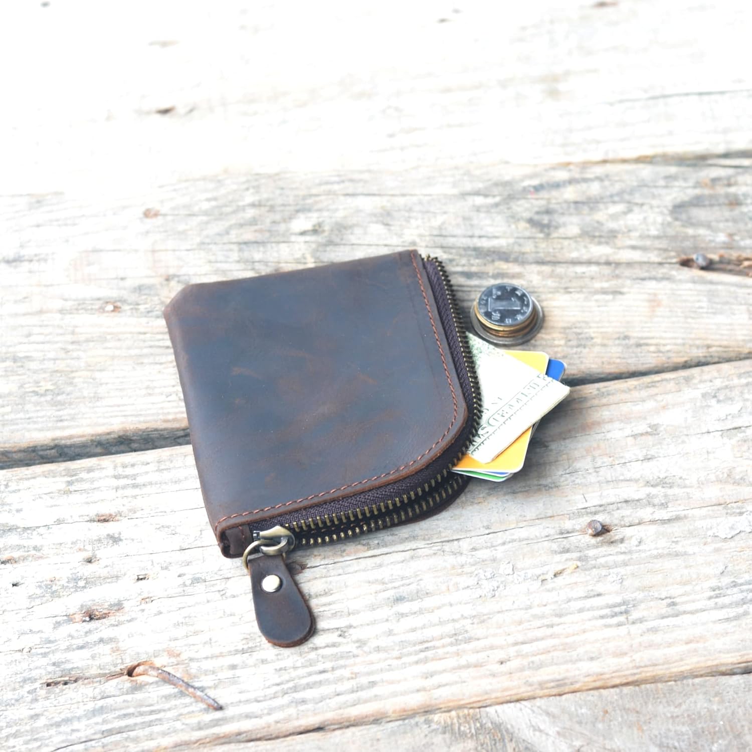 Genuine Leather Zipper Coin Purse Wallet With Key Car Smart Holder, Change Purse, Coin Pouch Holder For Men