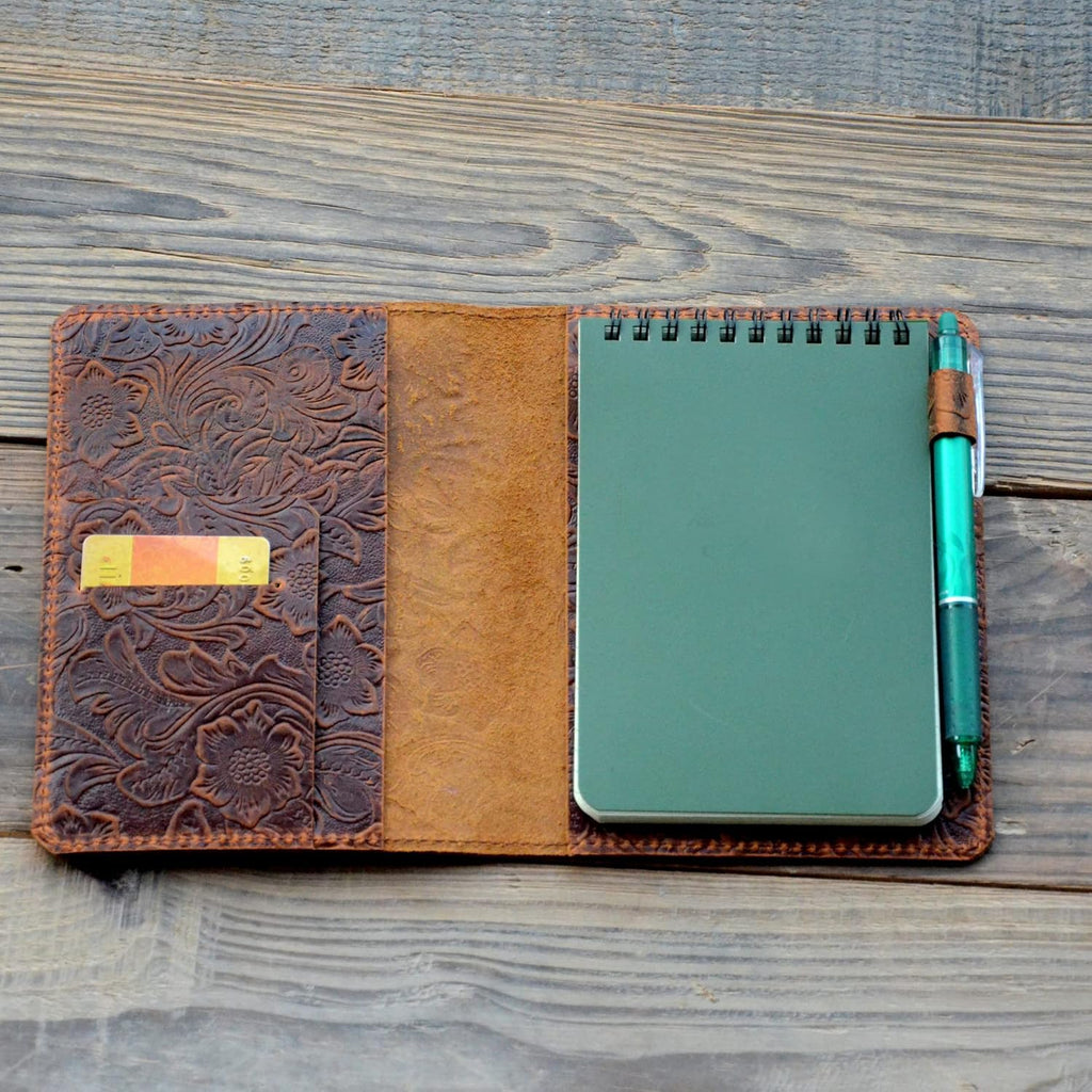 Genuine Leather Notebook Notepad Cover for Rite in the Rain 4 x 6 ,Steno Notes , Top Spiral Bound Memo Books   4  x 6