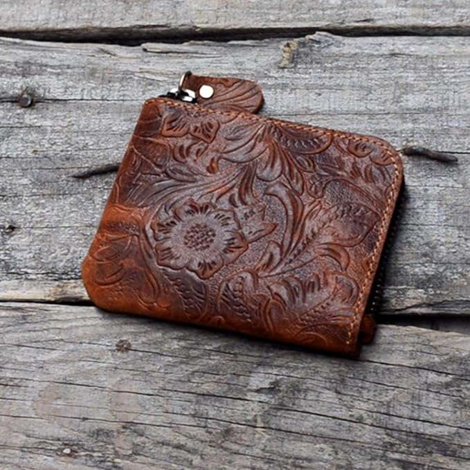 Genuine Leather Zipper Coin Purse Wallet With Key Car Smart Holder, Change Purse, Coin Pouch Holder For Men