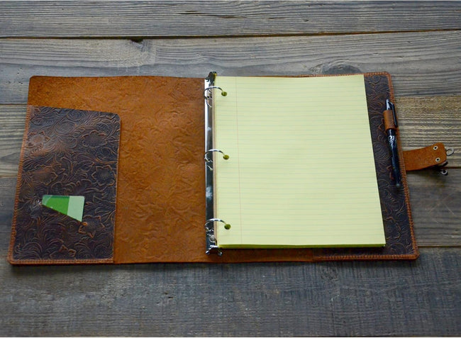 Personalized  A4  3 Ring Binder Leather Cover 3 Hole 8.5  X 11  Sheets Notebook Cover Diary Distressed Leather A4 Refillable Journal Nba4305 Hover Image
