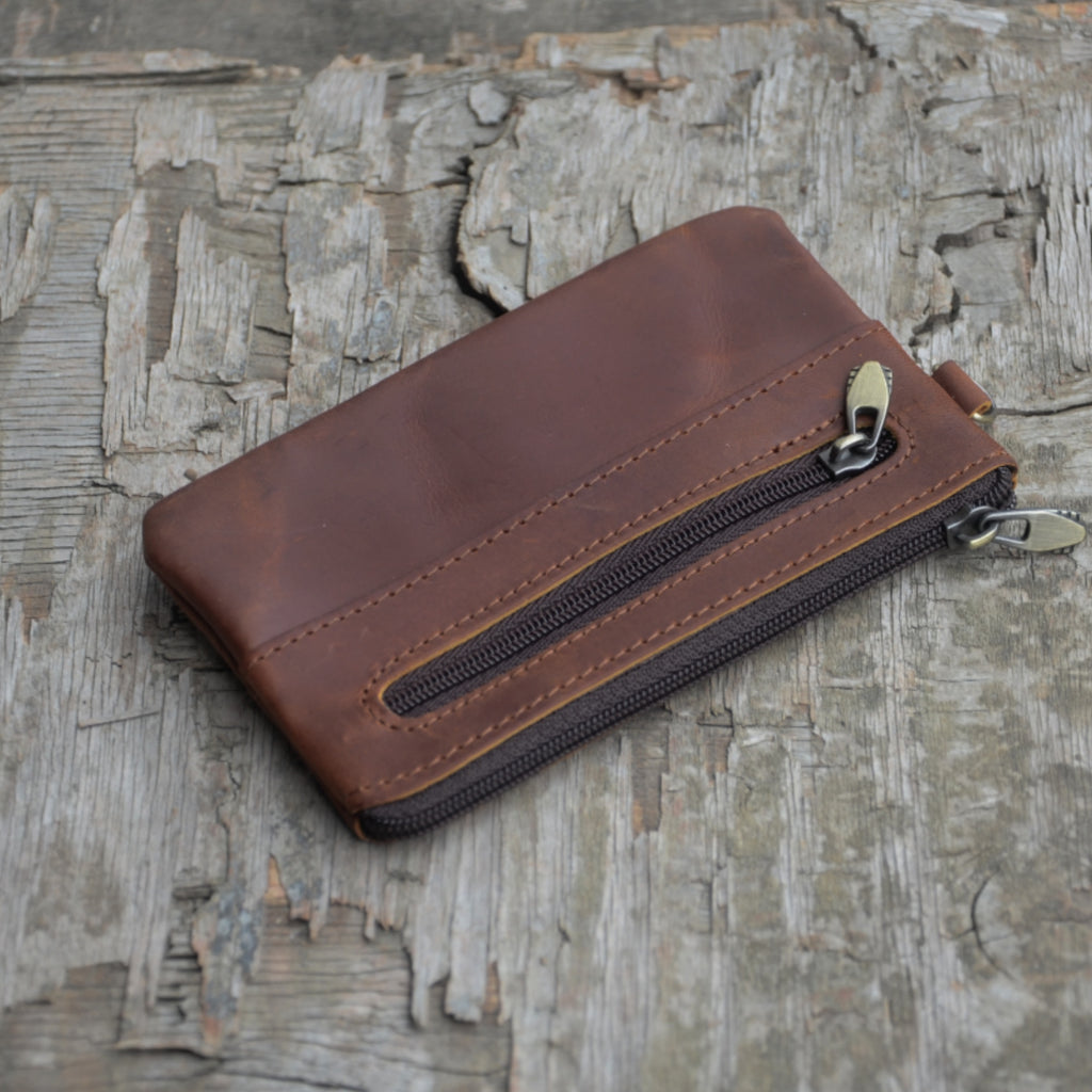 Genuine Leather Zipper Coin Purse for Men, Credit Card Case Holder, Mens Tray Purses Coin Purse Cash Change Wallet Car Smart Holder Money Pouch