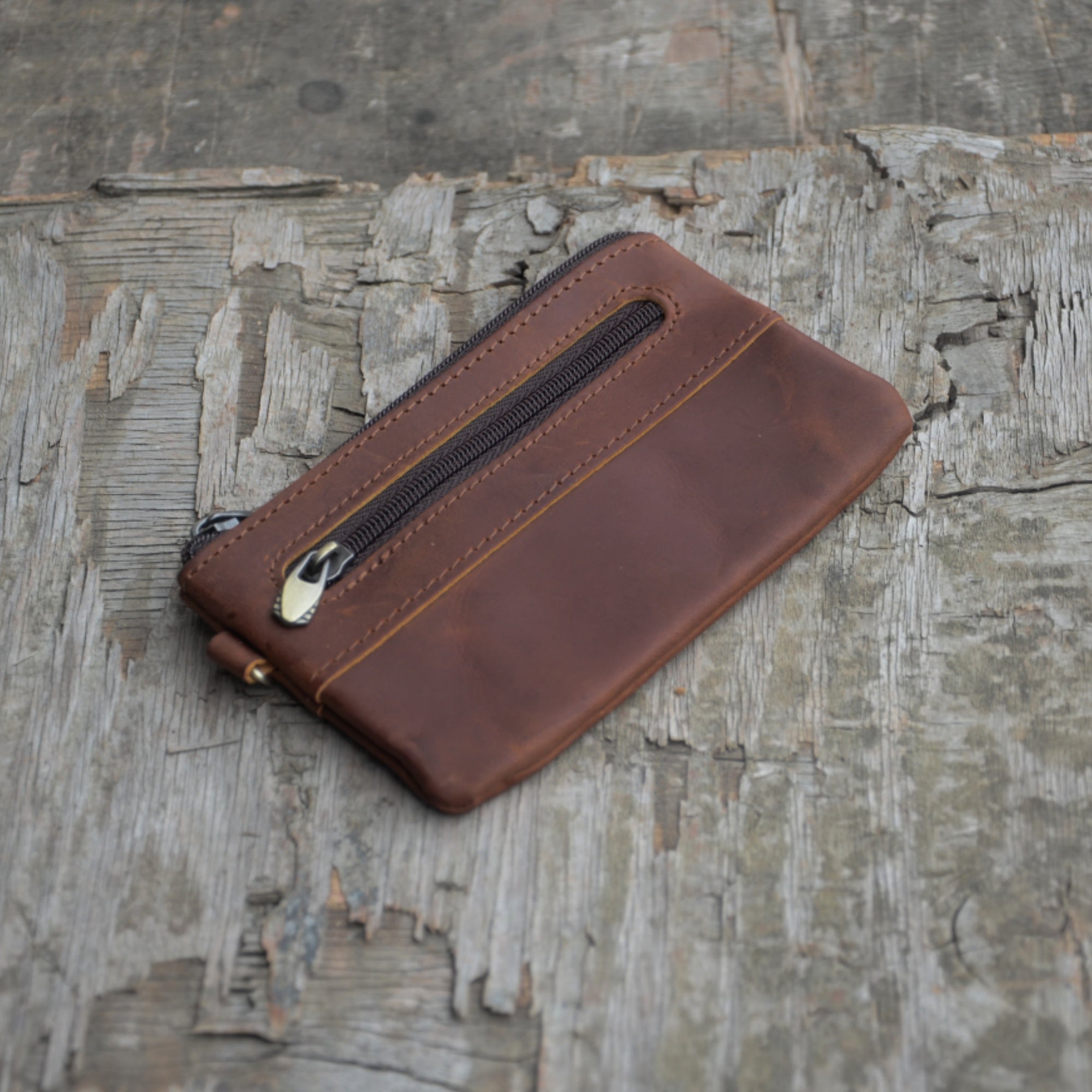 Genuine Leather Zipper Coin Purse for Men, Credit Card Case Holder, Mens Tray Purses Coin Purse Cash Change Wallet Car Smart Holder Money Pouch