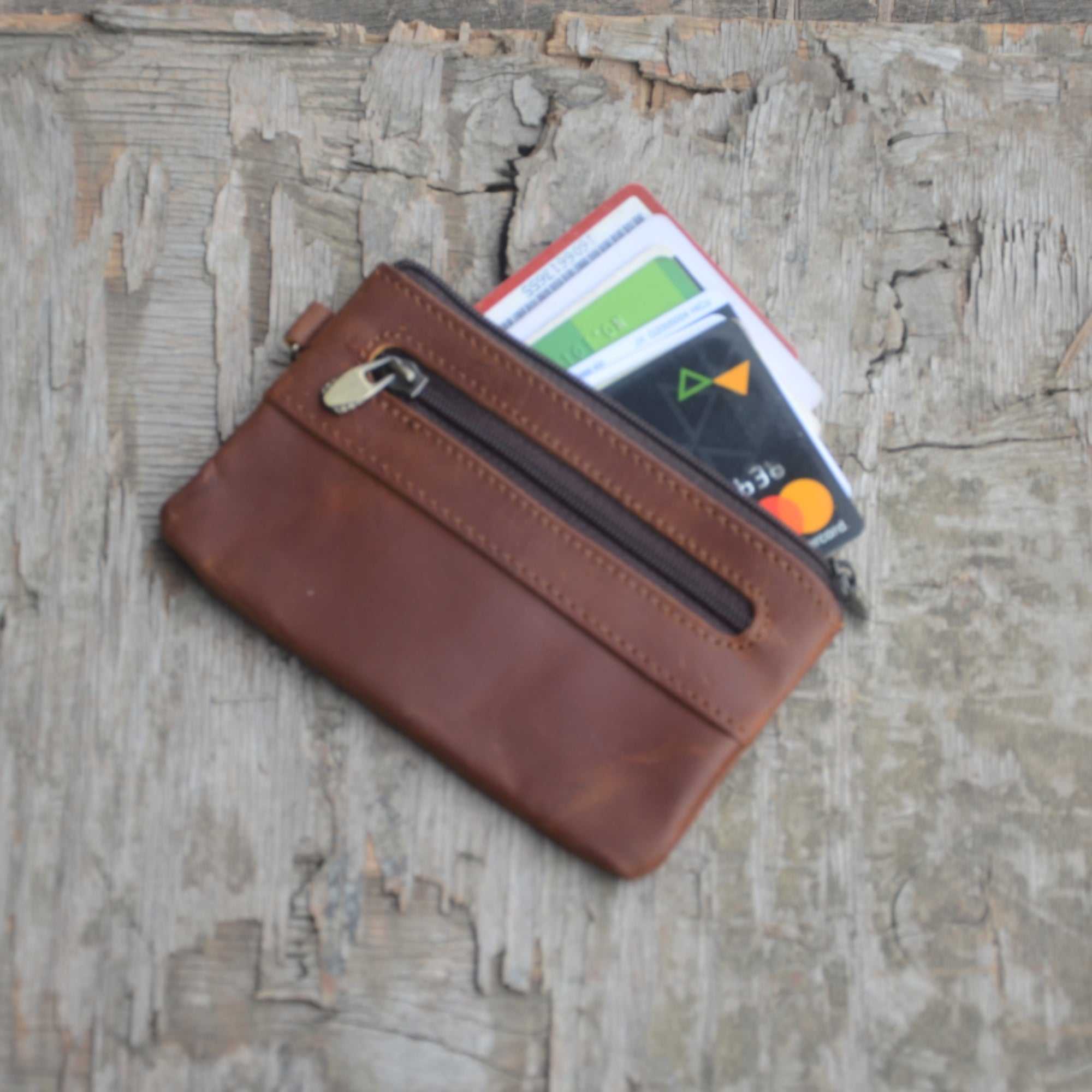 Genuine Leather Zipper Coin Purse for Men, Credit Card Case Holder, Mens Tray Purses Coin Purse Cash Change Wallet Car Smart Holder Money Pouch