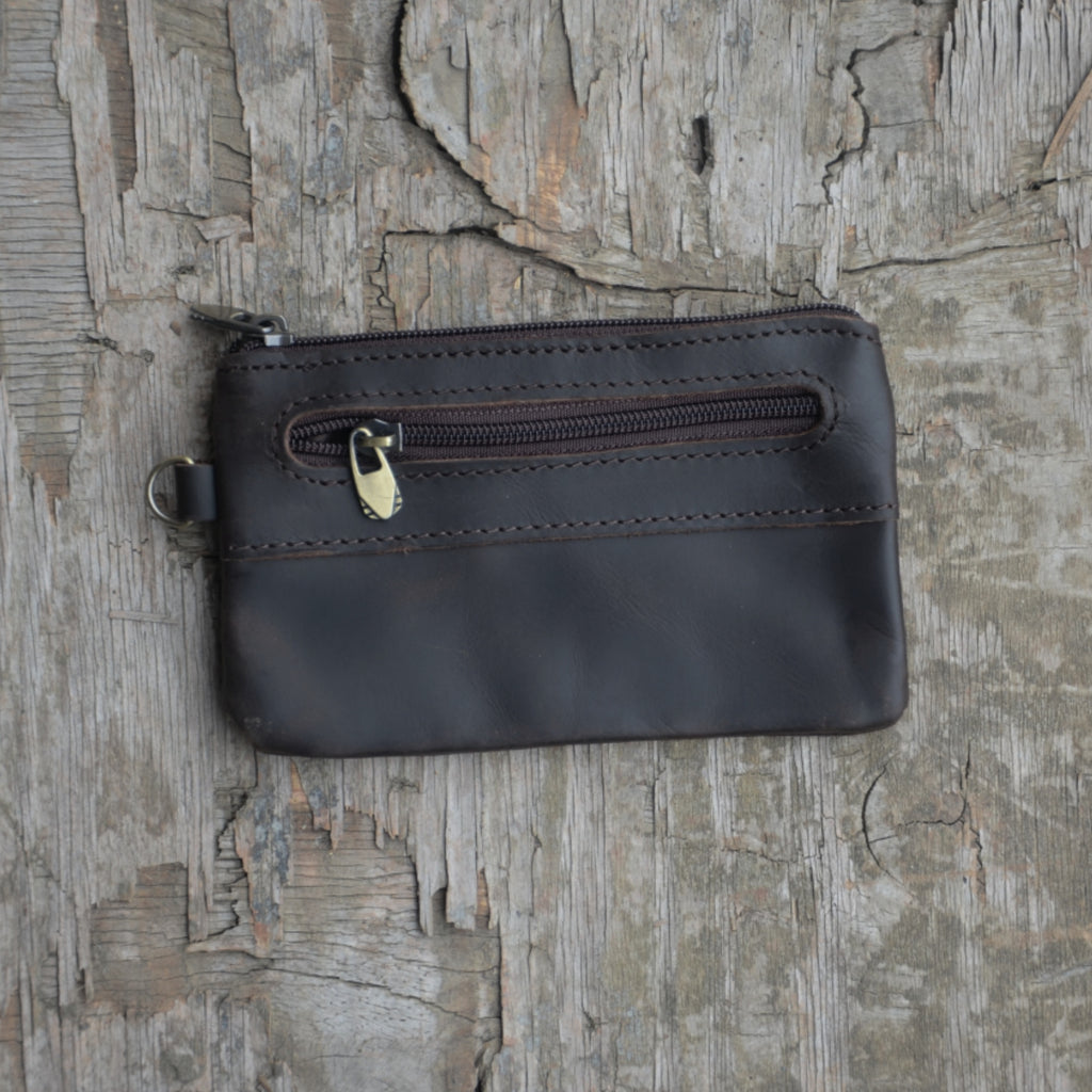 Genuine Leather Zipper Coin Purse for Men, Credit Card Case Holder, Mens Tray Purses Coin Purse Cash Change Wallet Car Smart Holder Money Pouch