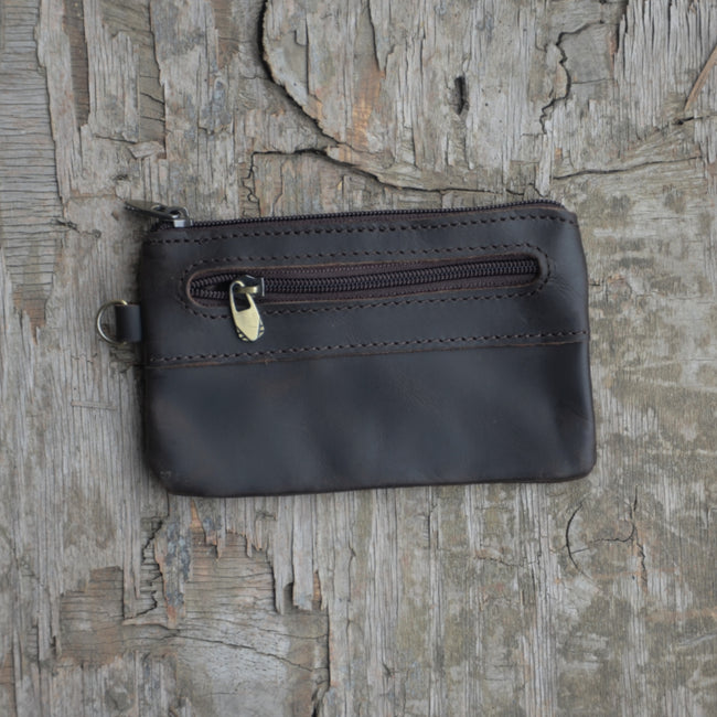 Genuine Leather Zipper Coin Purse for Men, Credit Card Case Holder, Mens Tray Purses Coin Purse Cash Change Wallet Car Smart Holder Money Pouch Main Image