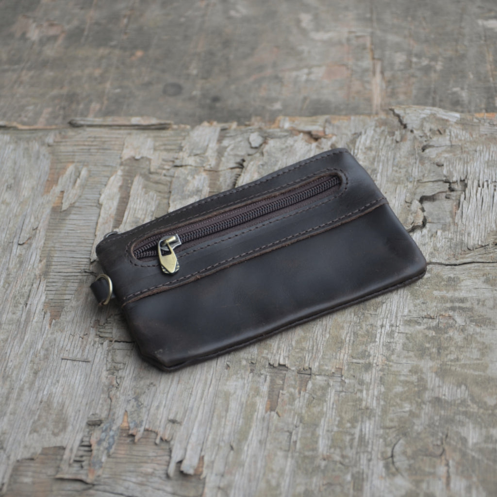 Genuine Leather Zipper Coin Purse for Men, Credit Card Case Holder, Mens Tray Purses Coin Purse Cash Change Wallet Car Smart Holder Money Pouch