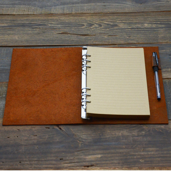 Personalized Simple A5 leather ring binder notebook cover A5  Diary Cover  Leather  distressed leather A5 refillable refill journal diary Main Image