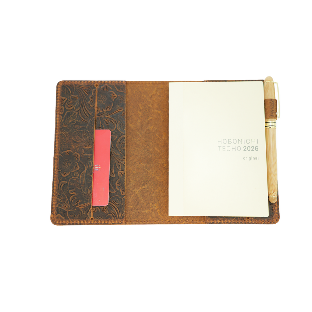 JJNUSA Refillable Writing Diary Leather Planner Cover Compatible With Hobonichi Cousin, Stalogy, Midori, bible A6 4.1" x 5.8" Notebook Pocket Cover, Travel Journal Cover 10.5cm x 14.8 cm