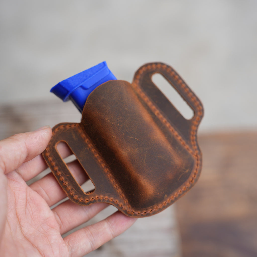 Genuine Leather Tactical Double Mag Magazine Holde fit 9mm, .40 or .45 Caliber Pistol Mag | Single Double Stack | IWB or OWB Mag Pouch Holster 01 (Copy) (Copy)